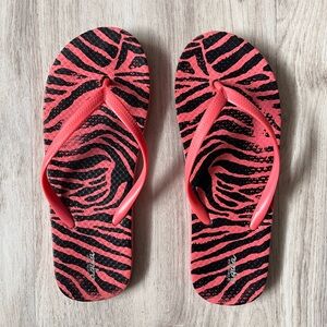 La Vie En Rose Pink and Black Zebra Print Flip Flops